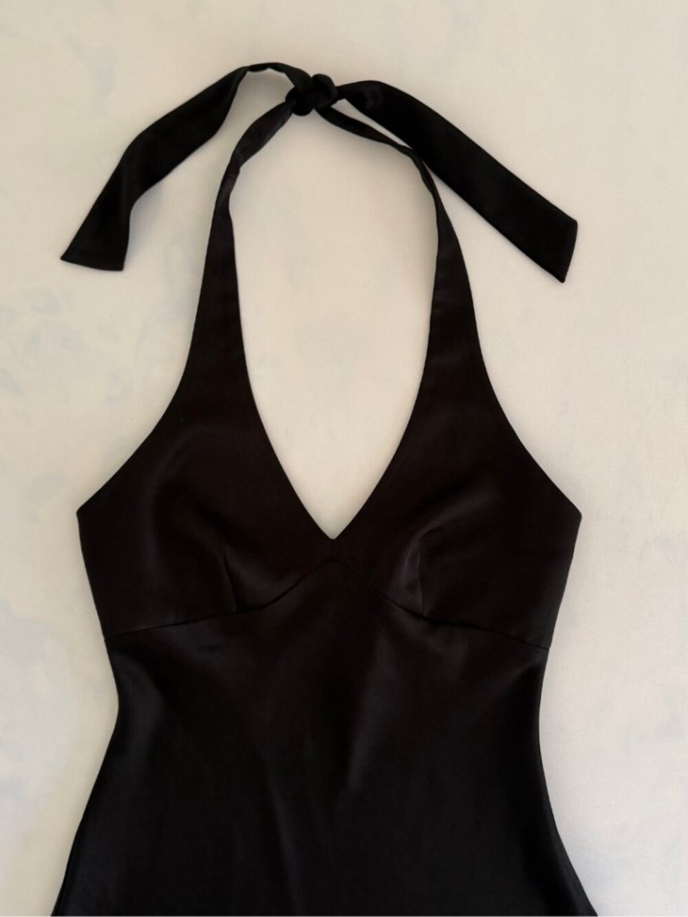 BCBGMAXAZRIA Black Satin Halter Tie Midi Cocktail Dress - Picture 3 of 8